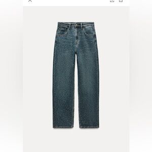 OVERSIZE TRE RELAXED TAPERED RHINESTONE JEANS WITH A HIGH WAIST